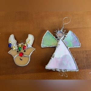 2 pieces stain glass reindeer and angle